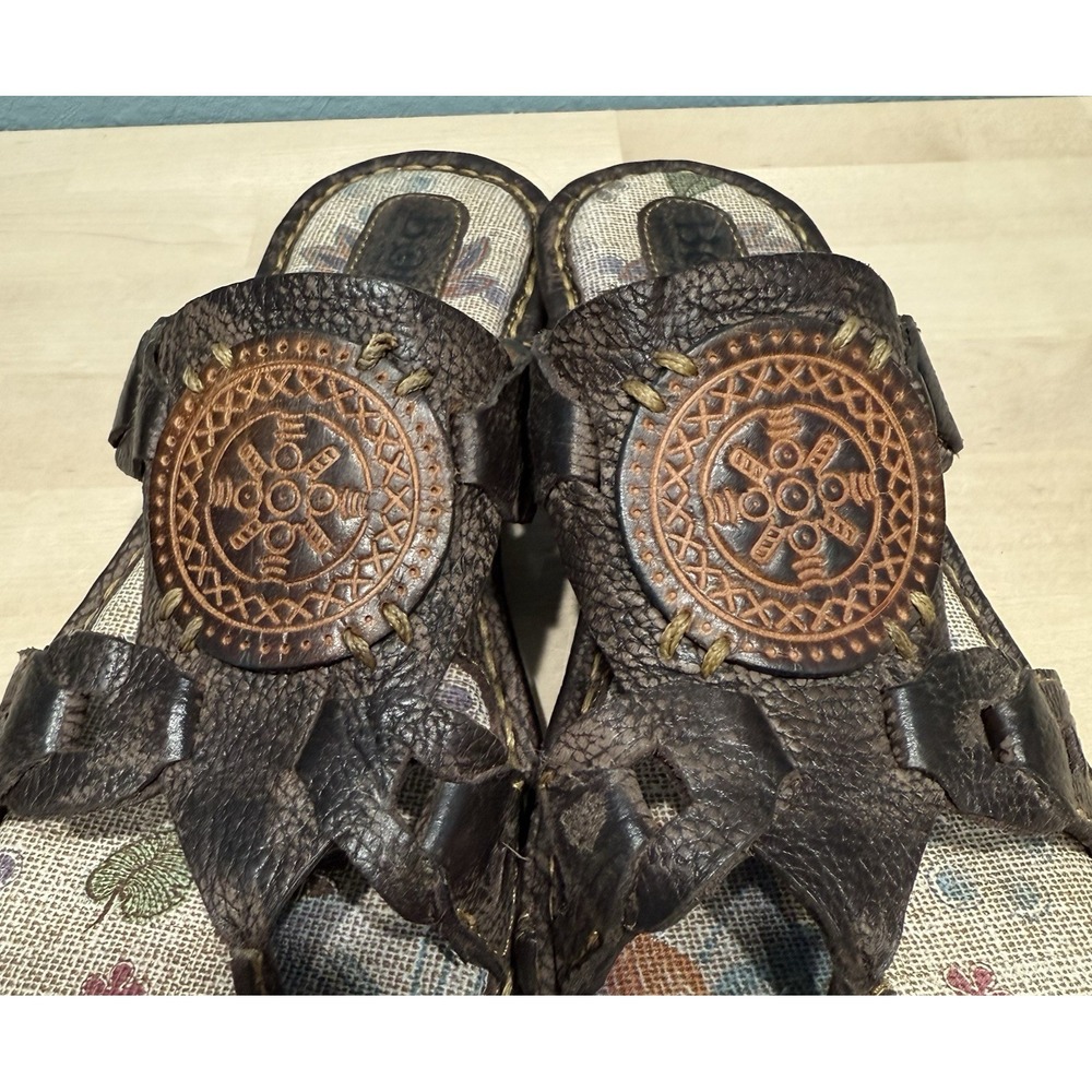Born Josefina Sandals Women's 7M Brown leather Thong Open Toe 1# Wedge Slip on - Picture 12 of 12